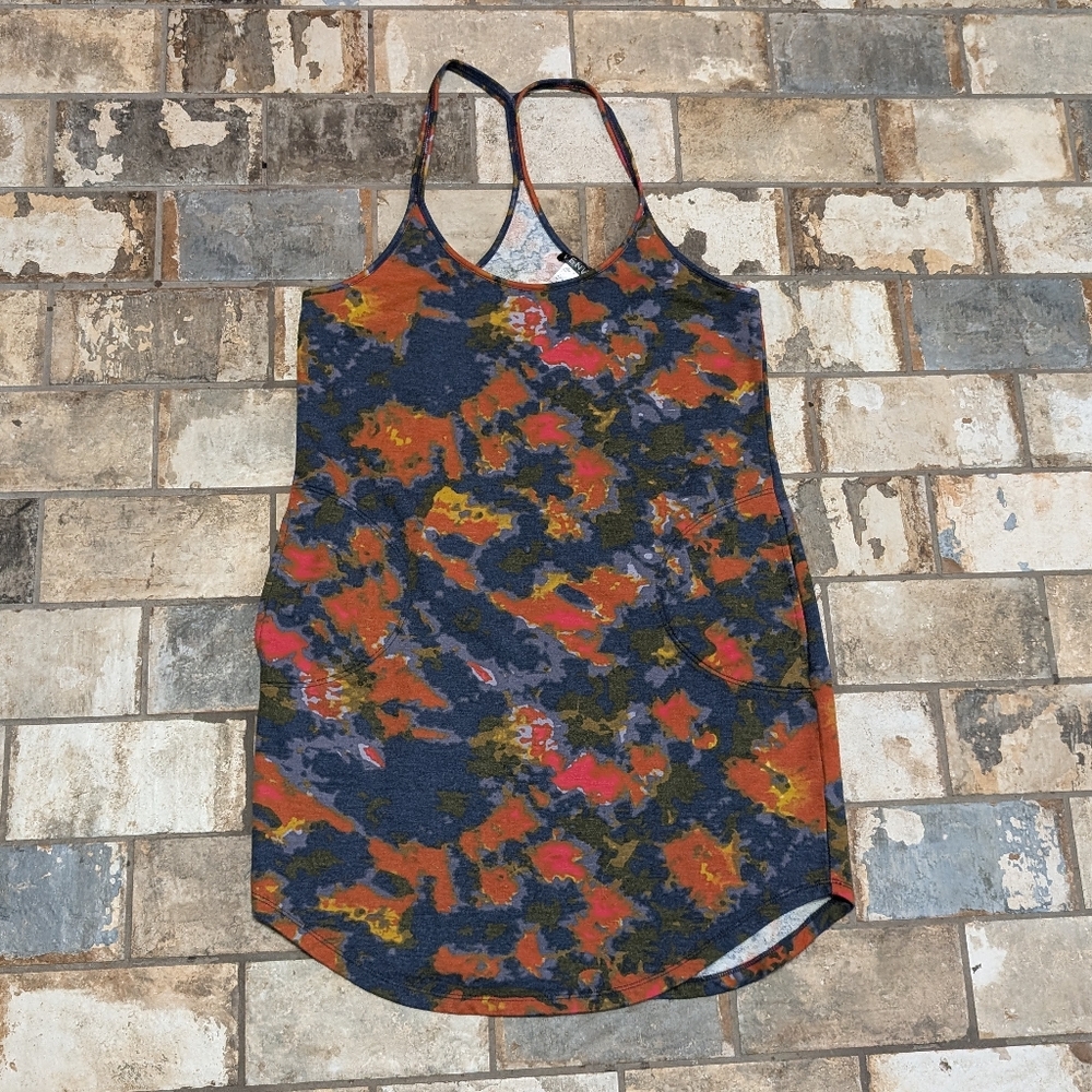 Venus Blue Multi Color Sleeveless Dress With Cross Strap Back Size Small